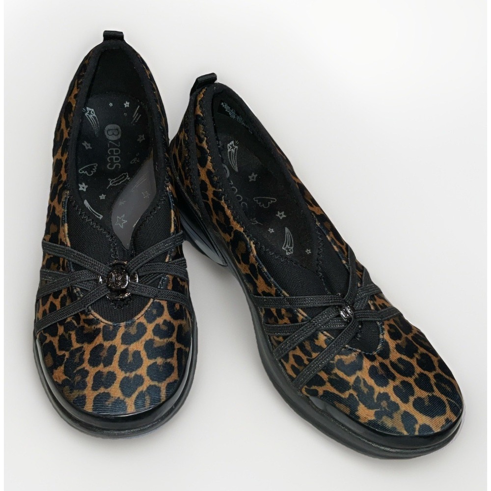 Bzees Women's Melody Comfort Shoes Brown Leopard Print Slip On Wedge Heel 8.5